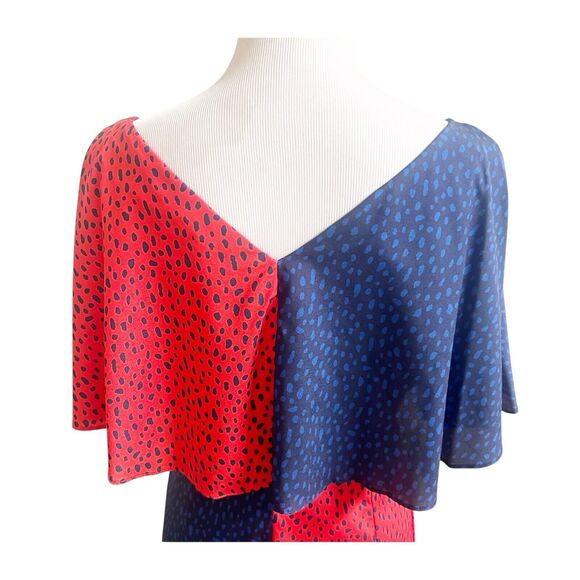 Women's Derek Lam Navy Red Handkerchief Cold Shoulder Midi Dress Sz 42/US10 NWOT - Picture 8 of 11